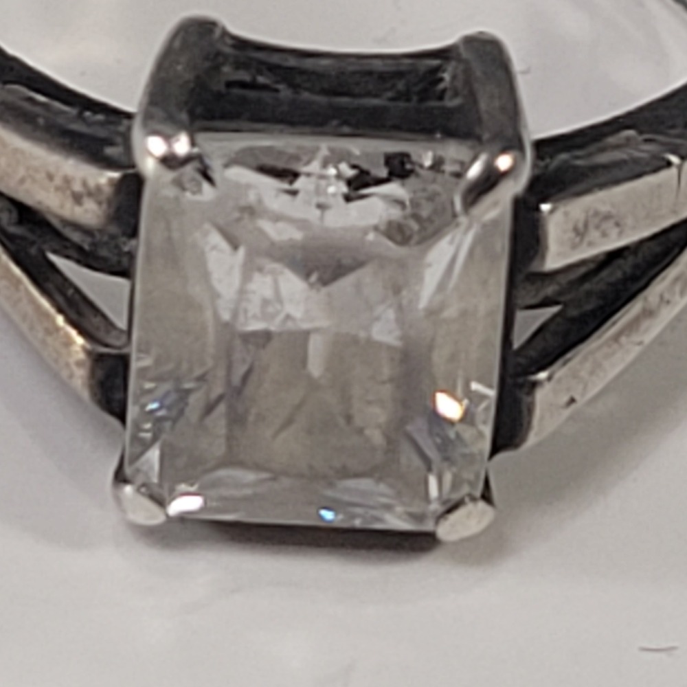 Vintage 925 Sterling Silver Ring Clear Glass Stone Size 8.5 - 4.8g‎ - Picture 3 of 9